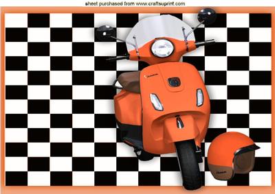 Orange Vespa Scooter with Helmet A4