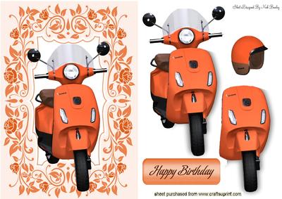 Orange Vespa Scooter in Floral Frame