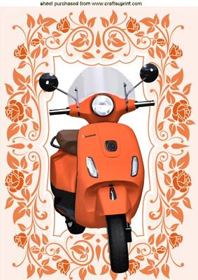 Orange Vespa Scooter in Floral Frame A4