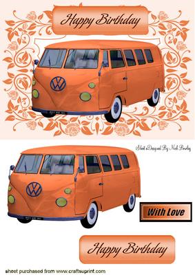 Orange Campervan in Floral Frame
