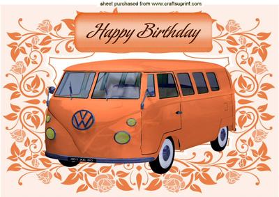 Orange Campervan in Floral Frame A4