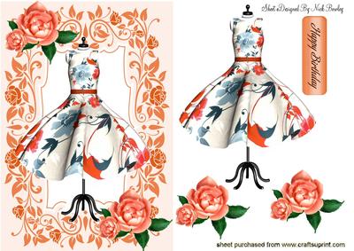 Pretty Orange Dress in Floral Frame with Roses