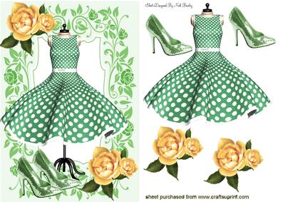 Green Polkadot Dress with Roses & Shoes