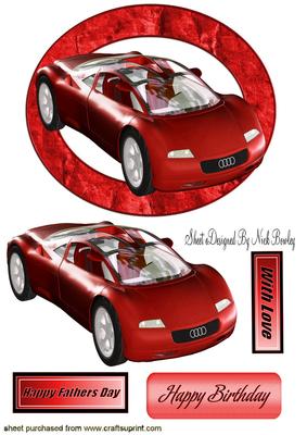 Red Audi Sports Car in Metal Grunge Frame