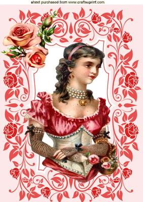 Elegant Vintage Lady with Rose Frame A4