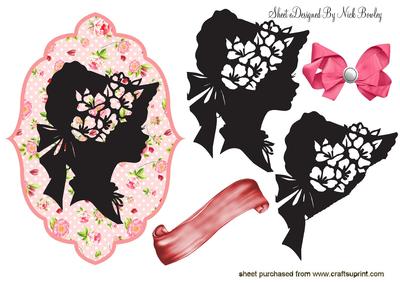 Silhouette of a Vintage Lady in Pink Rose Frame