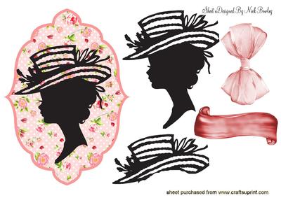 Silhouette of a Vintage Lady in Flower Hat