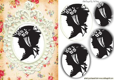 Shabby Chic Silhouette Cameo Lady Oval Pyramids