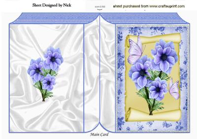 Blue Flowers on a Scroll with Butterflies Folded Book