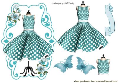 Pretty Turq Polkadot Dress with Butterflies