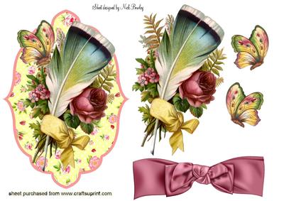 Pretty Vintage Feather Arrangement with Roses & Bow