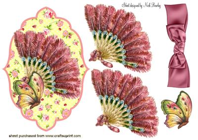 Feathered Pink Fan with Butterly