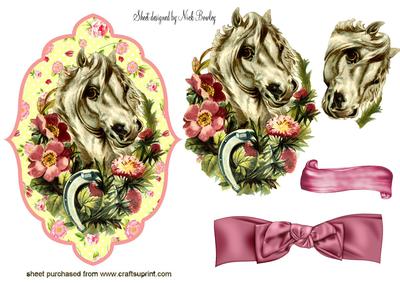 Vintage White Horse with Flowers and Bow
