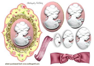 Pink Cameo Lady with Flowers and Bow Oval Pyramids