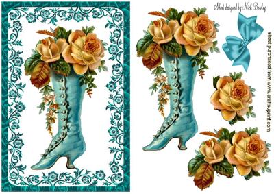 Vintage Ladies Boot with Rose in Ornate Frame