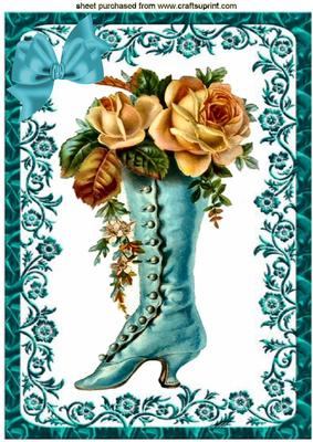Vintage Ladies Boot with Rose in Ornate Frame A4