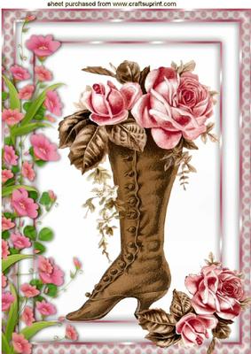 Vintage Brown Boot with Roses A4