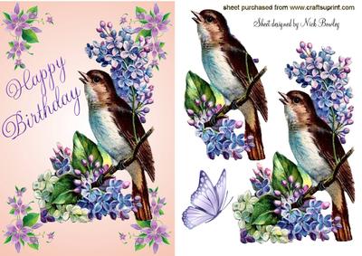 Pretty Vintage Bird with Flowers for Birthday