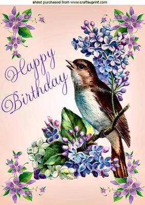 Pretty Vintage Bird with Flowers Birthday! A4