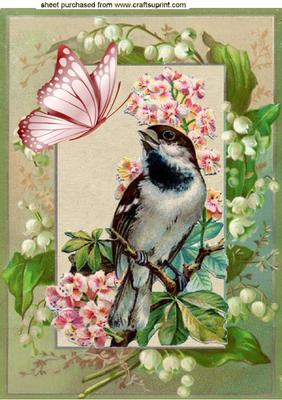 Pretty Bird with Flowers and Lily of the Valley A4