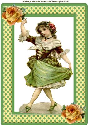 Pretty Dancing Girl with Roses A4