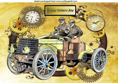1901 Vintage Car in Steampunk Clock Frame A4
