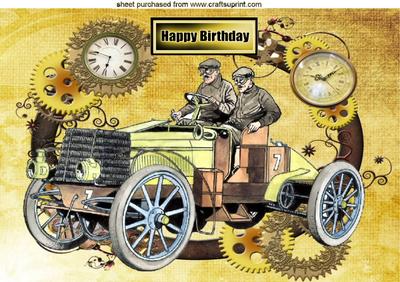 1901 Vintage Car in Steampunk Clock for Birthday A4