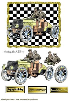 1901 Vintage Car in Check Frame