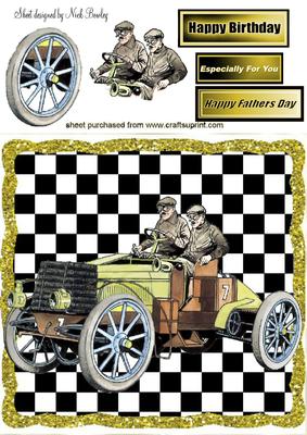 1901 Vintage Car in Check Frame 8x8
