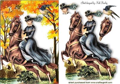 Vintage Lady Horse Riding in the Meadows