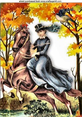 Vintage Lady Horse Riding in the Meadows A4