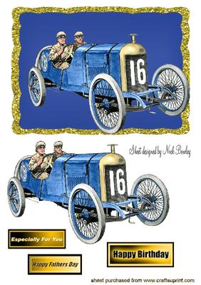 1914 Blue Vintage Sports Car with Men