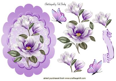 Lilac Magnolias in a Lace Scalloped Frame