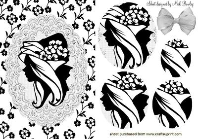 Monochrome Vintage Lady on Lace Oval Pyramids