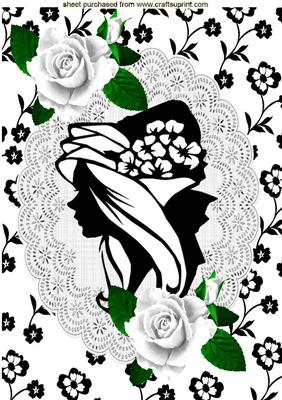 Monochrome Vintage Lady on Lace A4