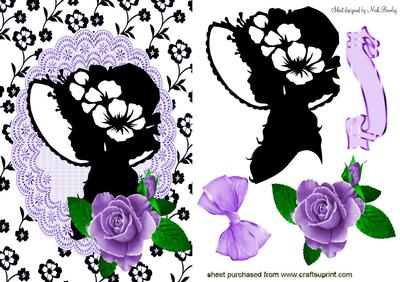 Silhouette Vintage Lady with Purple Rose