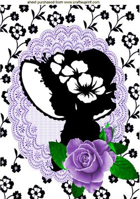 Silhouette Vintage Lady with Purple Rose A4