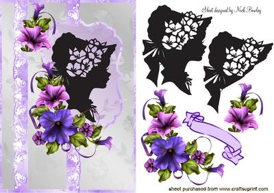 Silhouette Lady in Hat with Petunias