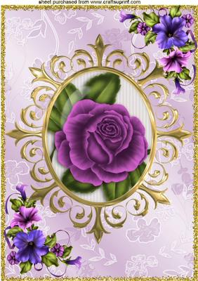 Purple Rose with Petunias in Frame A4