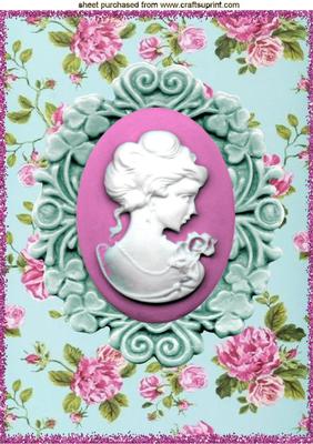 Pretty Vintage Cameo Lady with Roses A4