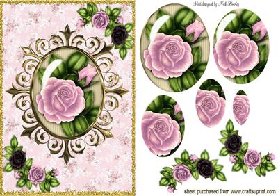 Pretty Pink Roses in Ornate Frame Oval Pyramids