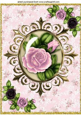 Pretty Pink Roses, Ornate Frame Corner Roses A4