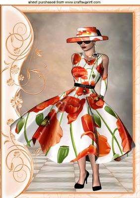 Pretty in Peach, Lady in Hat with Border A4
