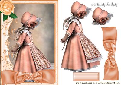 Little Girl in Peach Bonnet with Bow