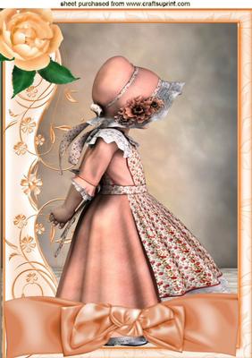 Little Girl in Peach Bonnet with Bow A4