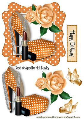 Peach Polkadot Shoe with Roses and Butterflies