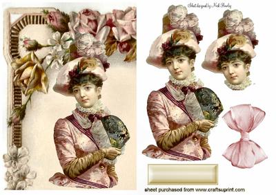 Vintage Lady with Fan in Rose Frame