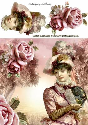 Vintage Lady with Fan in Rose Frame 8x8