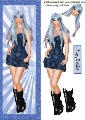 Trendy Girl with Boots and Blue Hair Tall Dl