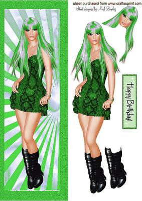 Trendy Girl with Boots and Green Hair Tall Dl